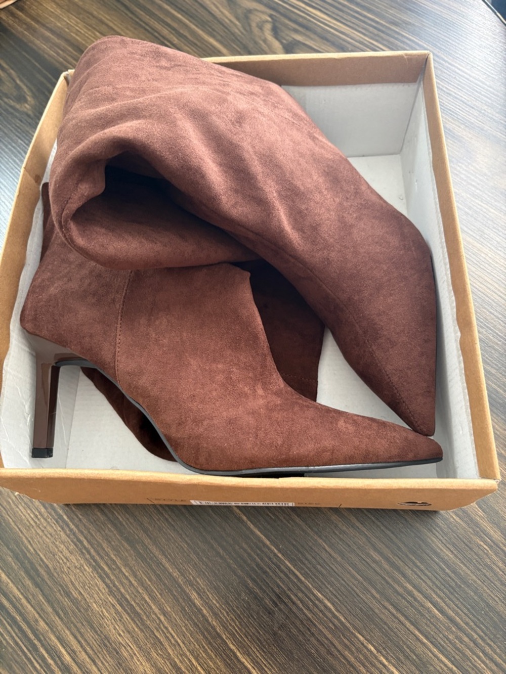SHEIN Women's Tall Suede Heeled Boots in Burgundy Brown - Picture 4 of 4